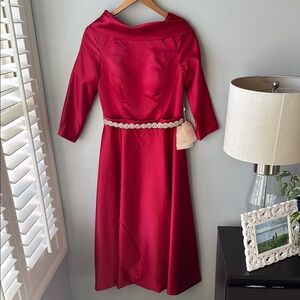 NWT LanTing Mother of the Bride Elegant Red Dress with Jeweled‎ Belt